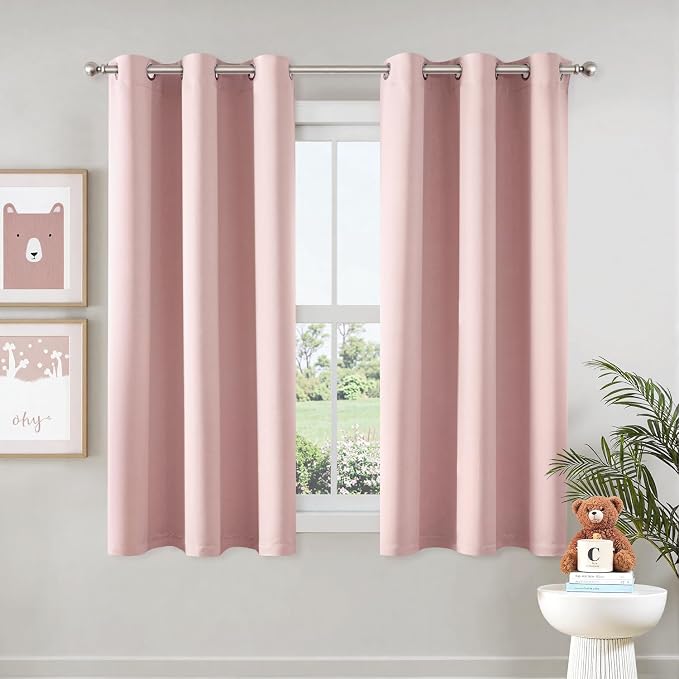 MIULEE Blackout Curtains for Bedroom 2 Panels 40 x 48 Inch Long Pink | Thermal by MIULEE