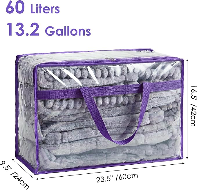 Blanket Storage Bags 4 Pack 60L Clothes Comforter Bedding Container Purple | - Image 2