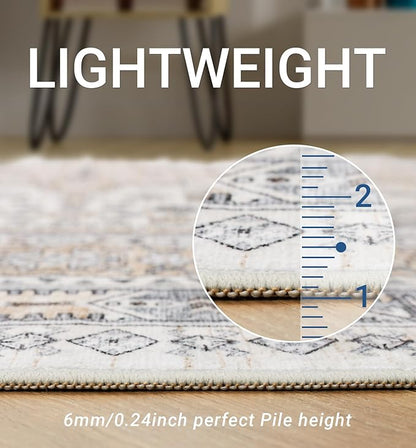 zesthome 9ft Round Rugs for Living Room, Non-Slip Washable Round Area Rugs, Ultra-Thin Large Circle Rugs, Soft Low Pile Rug for Bedroom, Kitchen - Vintage Stain Resistant Round Rug (Beige,9'x9')