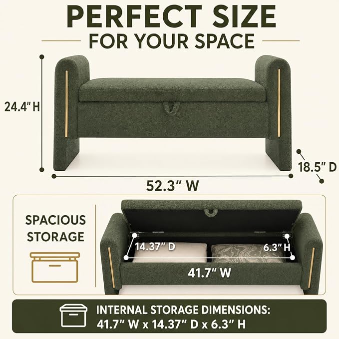 Modern 52" Storage Ottoman Bench, Upholstered End of Bed Storage Bench - Image 2