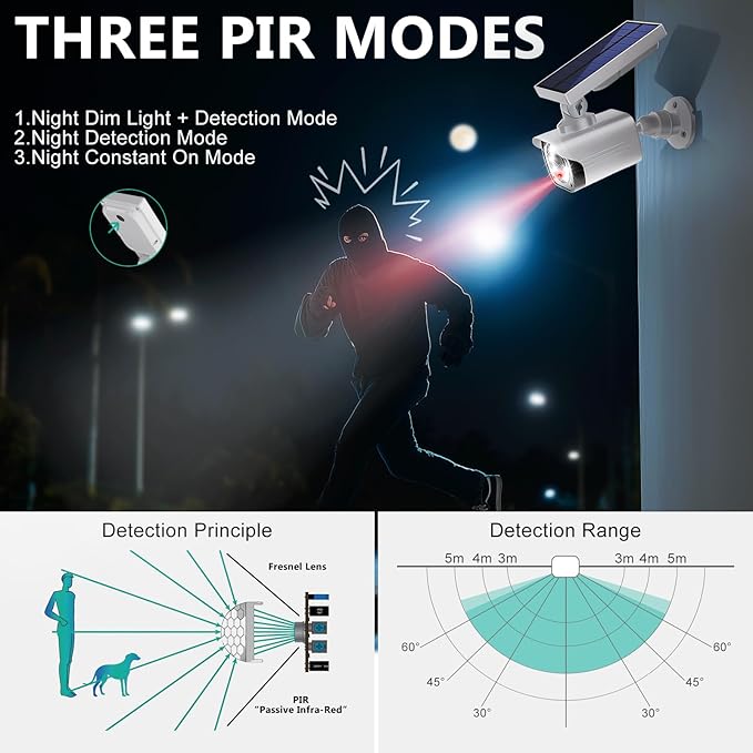 WALI Dummy Fake Camera, Security Camera with Motion Sensor Flood Light, Simulated Surveillance Security CCTV Dome Camera Indoor Outdoor (TCW2-SOL), 2 Packs, White-Solar