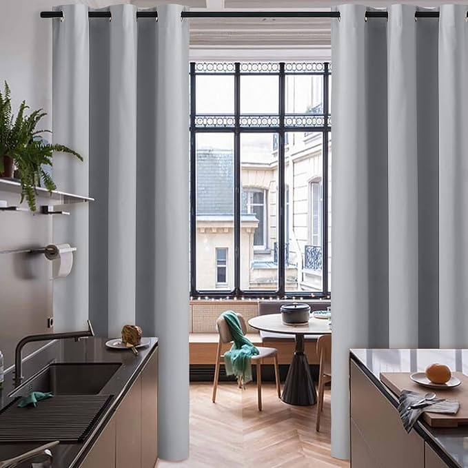 RYB HOME Grey Blackout Curtains Room Divider Full Shade Privacy Drapes | Living - Image 2
