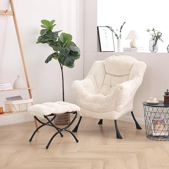Lazy Chair with Ottoman, Comfy Accent Reading Chair - Image 4