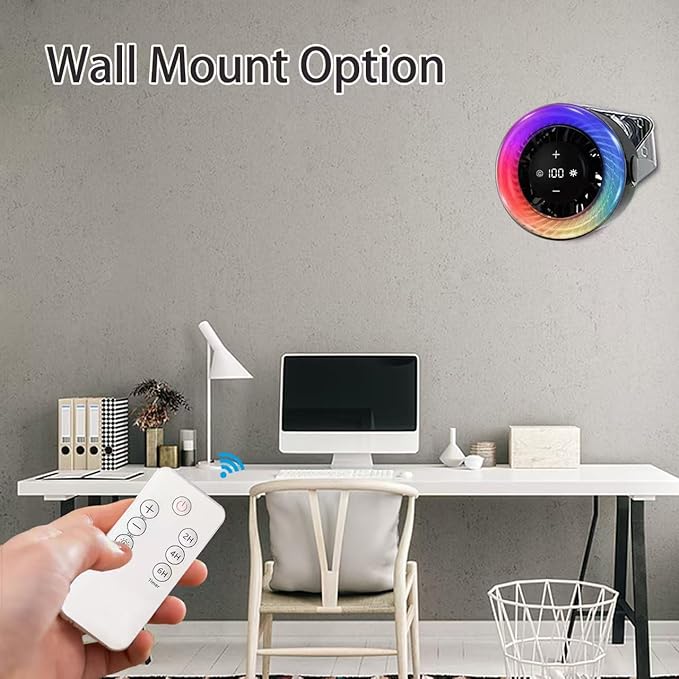 KKANDPP Desk Fans for Bedroom,Quiet Wall-Mounted Desk Fan with Remote,Portable Colored LED Light 100 Speed Digital Display USB Rechargeable Fan for Home Office Bedroom Camping Traveling(Grey)