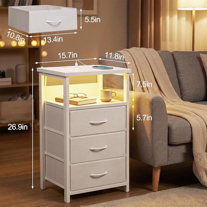 Fixwal Night Stand with 3 Drawers, built-in bedside charger, 2 AC outlets & 2 - Image 3