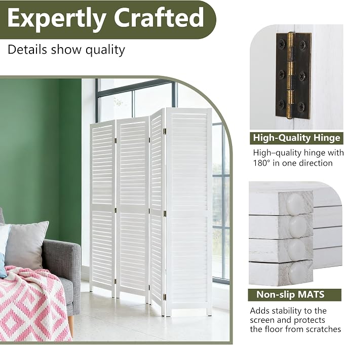 FDW 4 Panel Wood Room Divider 5.75 FT Tall Privacy Screen Folding Partition - Image 4