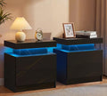 Black Modern LED Nightstand Set of 2 by Unknown