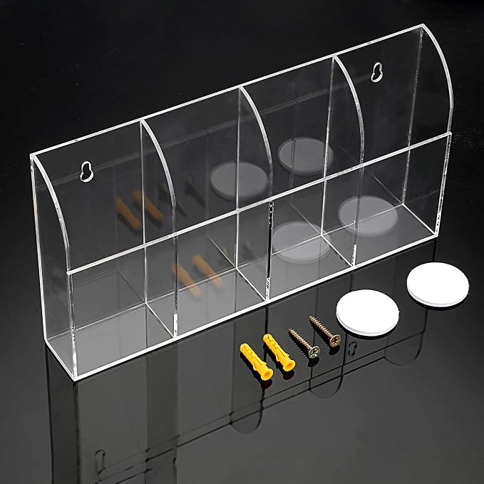 Hipiwe Wall Mount Remote Control Holder, 4-Slot Acrylic TV Remote Caddy | Clear - Image 4