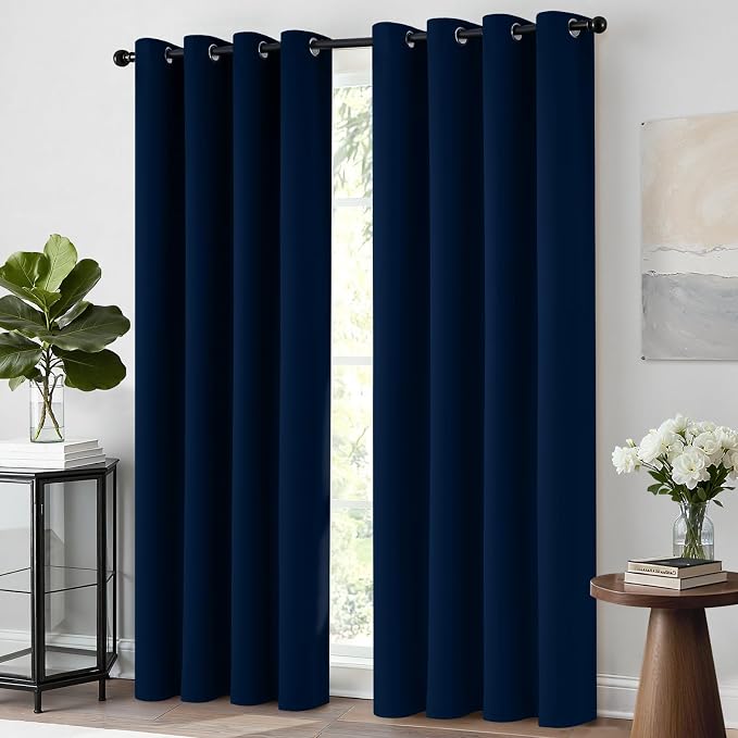 Yakamok Room Darkening Curtains 52x63 inch Length Dark Blue-Living Room | 2 - Image 4