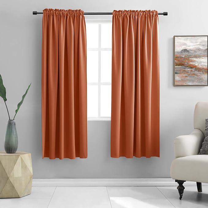 Rust Orange Blackout Thermal Insulated Window Curtains by DONREN