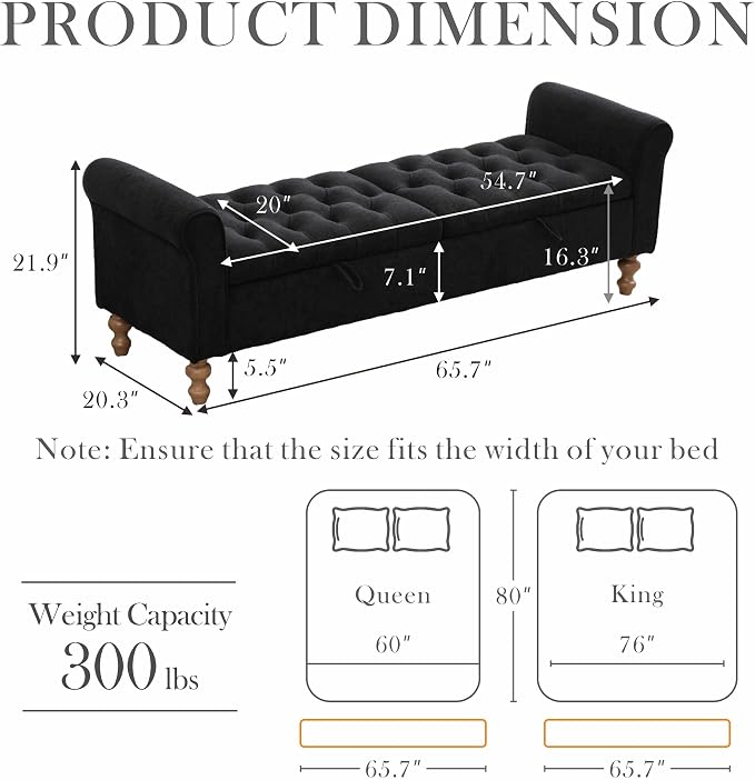 Aoiy & Wifon 65.7" W Large Storage Ottoman Bench, King Size End of Bed Storage - Image 2