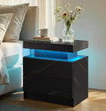 LED Nightstand with Wood 2 Drawers Modern Bedside Table by Unknown