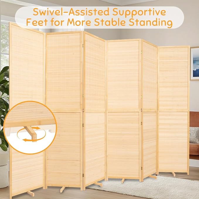 Bamboo Mesh Woven Room Divider 5.6FT, 6 Panel Folding Privacy Screen, Folding - Image 6