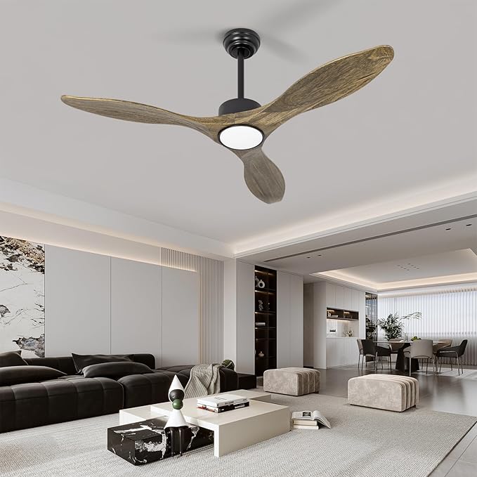 revoici Ceiling Fans with Lights Remote, 52inch Solid Amber Wood Ceiling Fan, 3 Blades Reversible DC Motor 3CCT Dimmable Lighting 3-Timer for Living Room Bedroom Farmhouse Patio