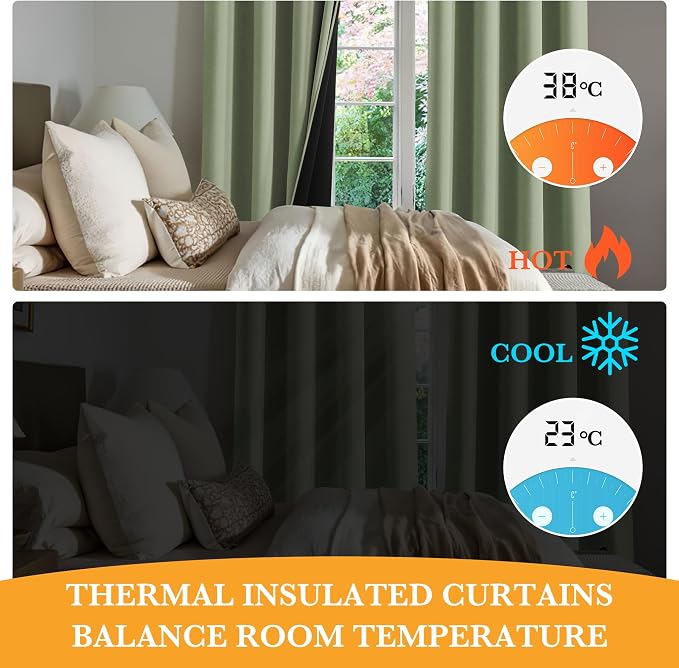 RYB HOME Green Blackout Curtains 63 inches Length, 100% Blackout Thermal - Image 5