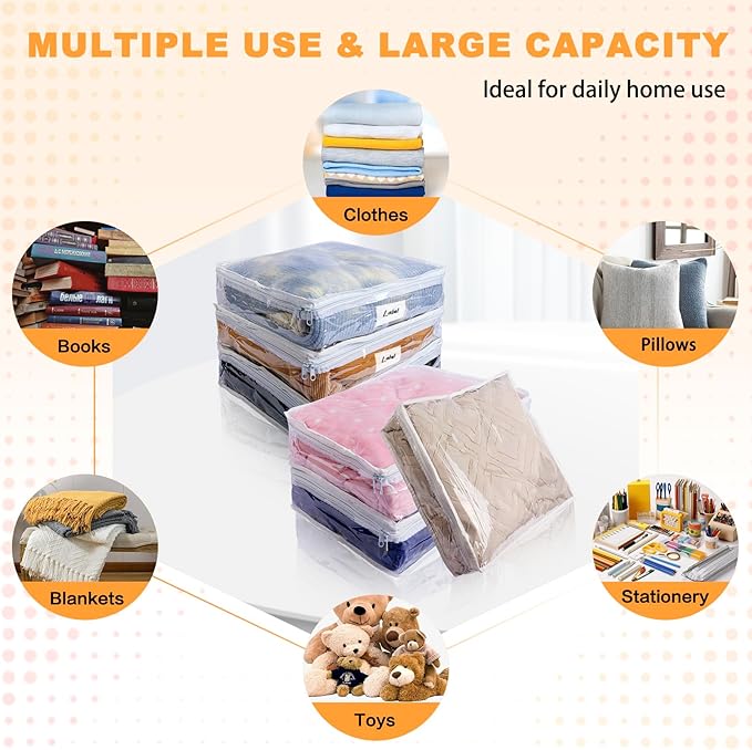 Clear Zippered Plastic Clothes Storage Bags, 6 Pack, Size: 10.5 x 10.5 x 2.5 - Image 4