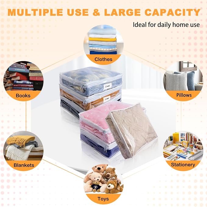 Clear Zippered Plastic Clothes Storage Bags, 6 Pack, Size: 15.7 x 13.8 x 3.9 - Image 3