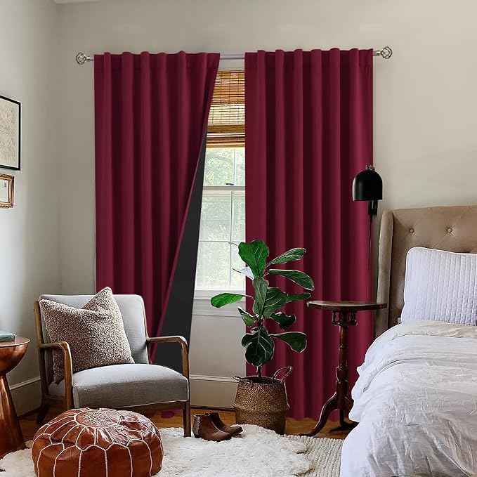 BGment Burgundy Red 100% Blackout Curtains - Image 9