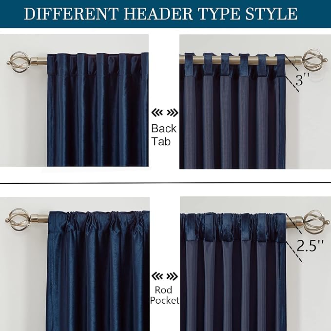 Navy Blue Velvet Curtains 84 inch Long - Image 2