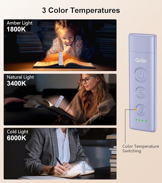 Gritin Book Light Rechargeable, Clip on LED Reading Light - Image 3