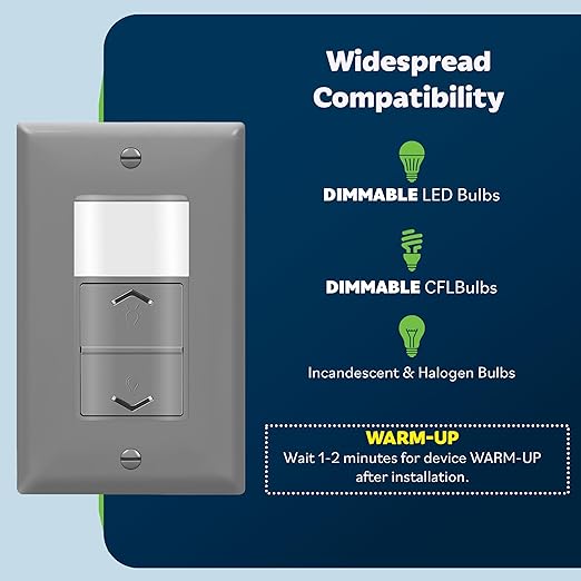 TOPGREENER Motion Sensor Light Switch Dimmer, Electronic Dimmer with PIR Motion Sensor, Occupancy & Vacancy Modes, 150W LED/CFL, Single-Pole, UL Listed, TDODS5-120-GY, Gray
