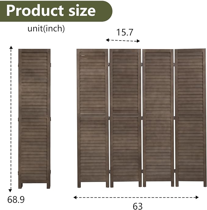 4 Panel Wood Room Divider 5.75 Ft Tall Privacy Wall Divider 68.9" x 15.75" Each - Image 7