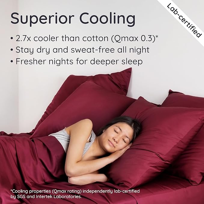 Bambaw 100% Viscose Derived from Bamboo Sheets California King Size Set – 4pcs Deep Pocket Cooling Sheets, Fits Up to 16'', Bedding for Night Sweats, Extra Soft Sheet Set (Burgundy)