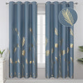 Stone Blue Blackout Curtains for Bedroom, Room Darkening Gold Palm Tree Pattern by ESTELARTEXTILER