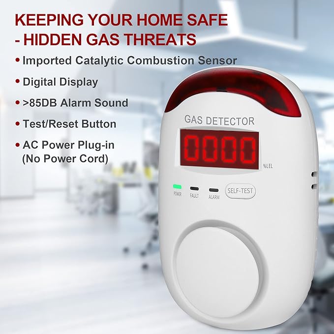 3 Packs Natural Gas Detector - Gas Leak Detector for Home,RV, Gas Detectors for Home Natural Gas,Combustible Gas Detector for LNG, LPG,Propane,Methane.