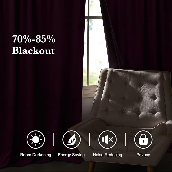 RYB HOME Purple Velvet Curtains 72 inches - Image 4
