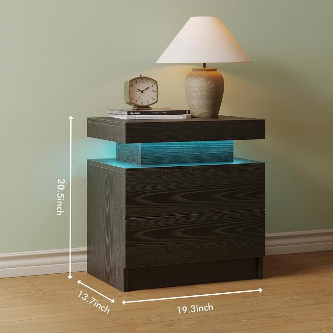 Modern Black LED Nightstand for Bedroom Bedside Table - Image 2