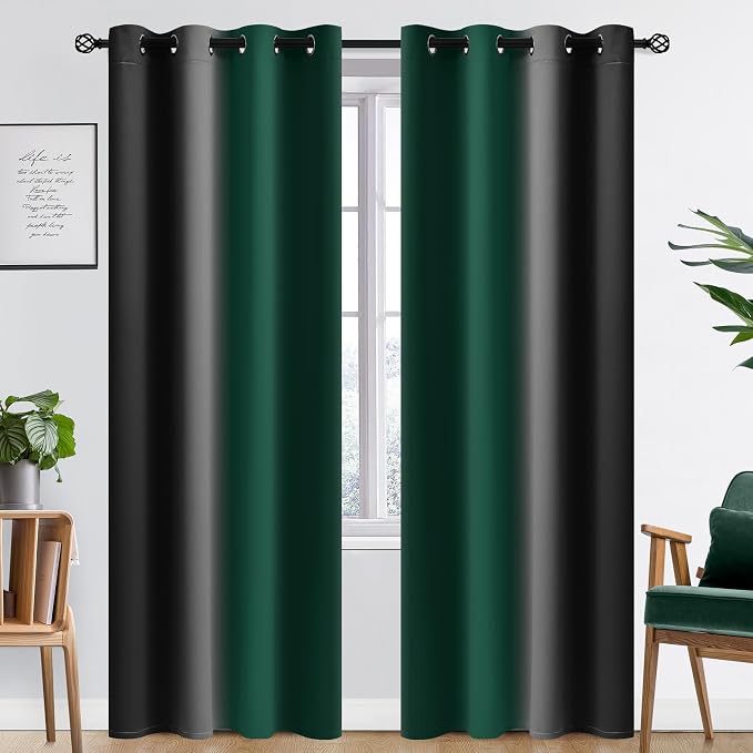SimpleHome Ombre Green and Black Room Darkening Curtains 84 inches Length | - Image 2