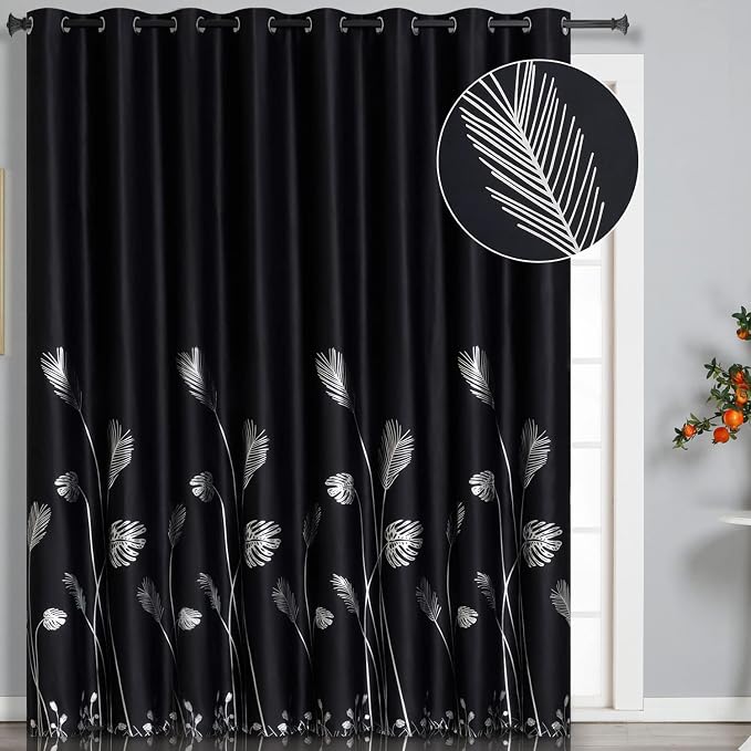Room Divider Curtain for Sliding Glass Door 120W x 96L Inch Silver Palm Tree by ESTELARTEXTILER