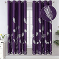 Purple Blackout Curtains for Bedroom, Room Darkening Silver Palm Tree Pattern by ESTELARTEXTILER