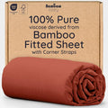 Bambaw Queen Size Fitted Sheet Only, 100% Viscose Derived from Bamboo Fitted Sheet Queen Size, 16’’ Deep Pocket, Breathable & Cooling (Terracotta)