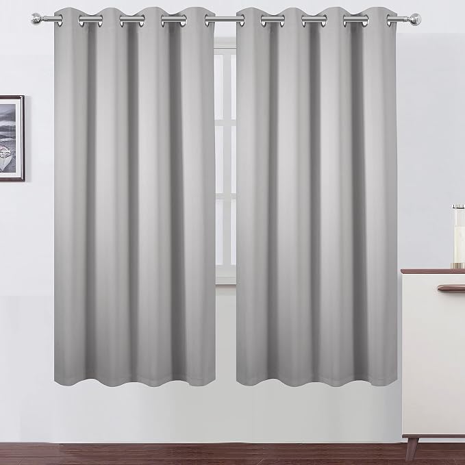 100% Blackout Curtains 52 x 72 Inch/Light Grey Curtains 2 Panels - Image 2