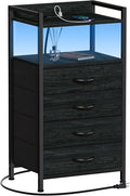 Night Stand with Charging Station, Tall Bedside Table by Furnulem