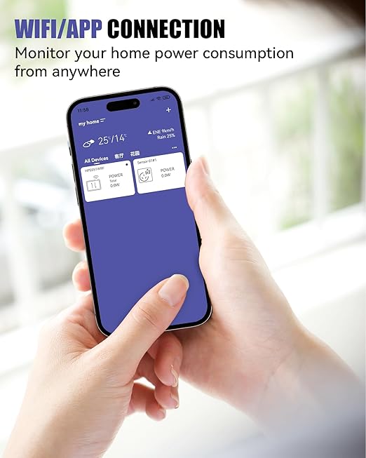 BALDR Wi-Fi Home Power Monitor Consumption Watt Meter w/Smart Socket - Electric Meter w/Tariffs & Budget Alerts, Power Meter Home Energy Monitor, Electricity Usage Monitor Smart- 2.4GHZ Network Only
