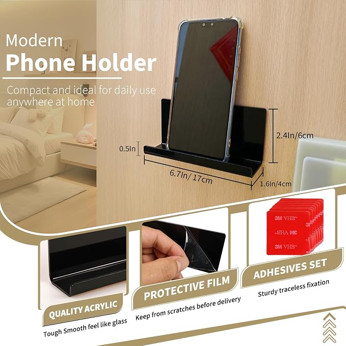 Adhesive Tablet Wall Mounted Phone Holder Acrylic Floating Shelves, eReader - Image 2