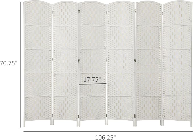 HOMCOM Room Divider 6 Panel Freestanding 6FT Tall Privacy Screen White | - Image 7