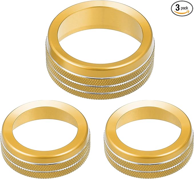 A ABSOPRO Air Conditioner Knobs Decals AC Radio Switch Knob Cover for Dodge Durango 2014-2020 for Jeep Cherokee Grand Cherokee 2014-2021 Gold Tone (Set of 3)