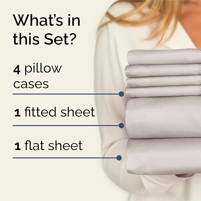 King 6 Piece Sheet Set - Cooling, Comfy & Breathable - Hotel Luxury Bedding, Includes Fitted Sheet for Women, Men, Kids & Teens - 1 Flat, 1 Fitted Sheet, 4 Pillowcases with Deep Pockets - Light Grey