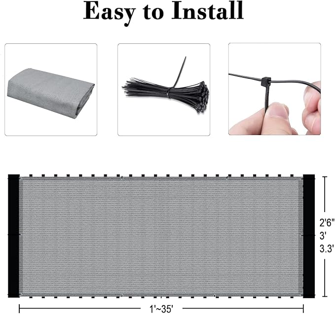 3'x16' Grey Balcony Privacy Screen Fence Windscreen 90% UV Block | 90% privacy - Image 3