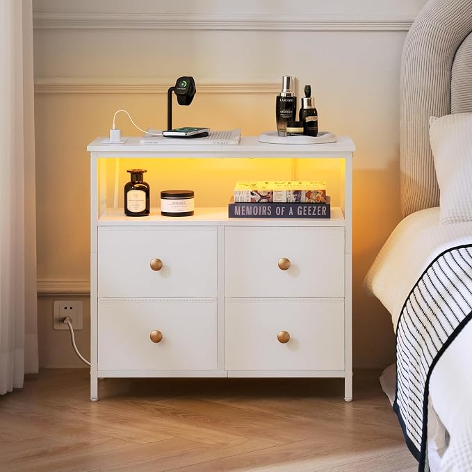 Yoobure Night Stand with Charge Station, Nightstand with 4 Drawers Bedside Table - Image 2