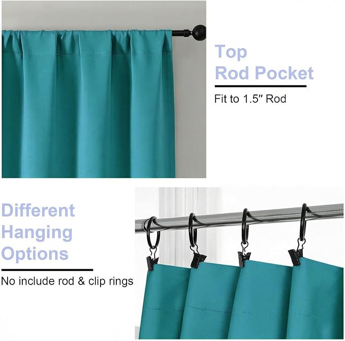 Simplebrand Ava Teal Short 36 Inches Blackout Curtain 2 Panels Set, Half Window - Image 4