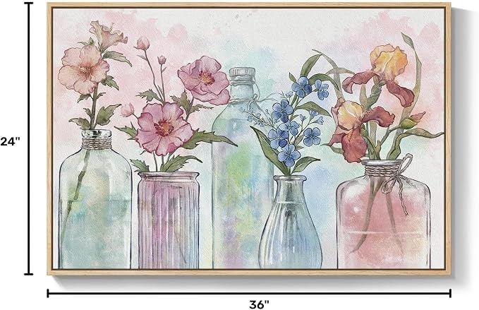 Framed Colorful Floral Wall Art, Modern Botanical in Vase Canvas Prints Painting - Image 10