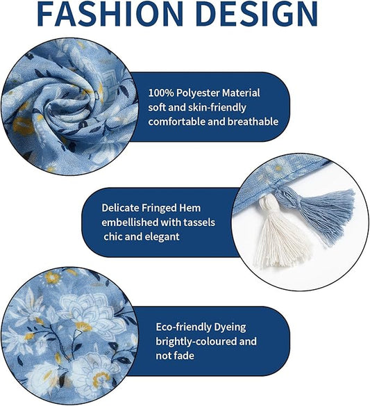 Scarf for Women Lightweight Soft Floral Leopard Printed Scarves Fall Winter Fashion Shawl Wrap with Fringe