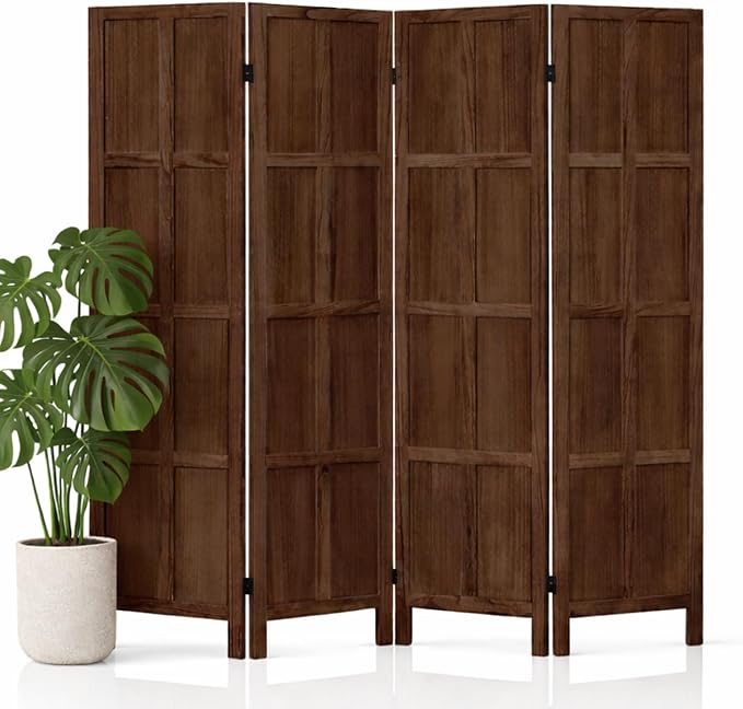 4 Panel Wood Room Divider and Folding Privacy Screen 67″, Freestanding Wall by Leesinwing