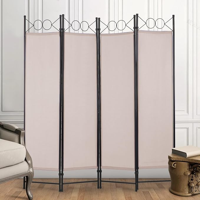 4 Panel Room Divider 6FT Steel Frame Screen Folding Privacy Divider - Image 2