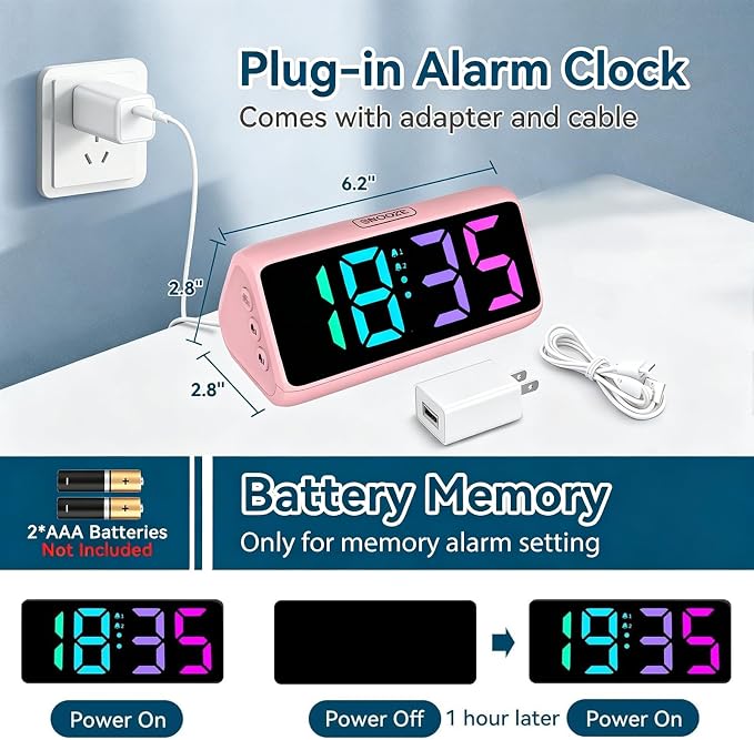 Loud Alarm Clock for Heavy Sleepers, RGB Alarm Clocks for Bedrooms Seniors Kids - Image 3